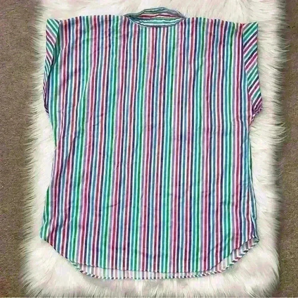 Vintage Avon Fashions Pullover Short Sleeve Button Down Pastel Rainbow Stripe L - Picture 6 of 6